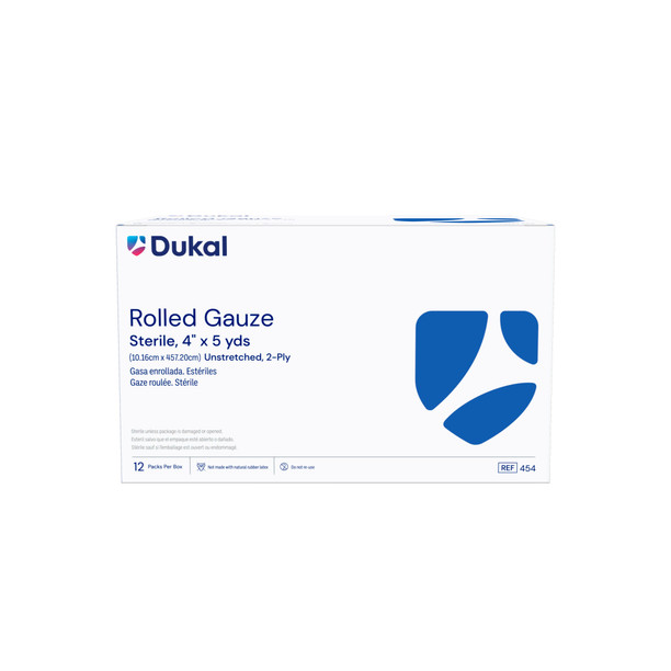 Dukal 454 Sterile Rolled Woven Gauze, 4in x 5yds, Sterile, 2-Ply, 1/pouch, 12/bg