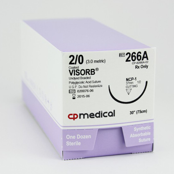 CP Medical 266A Braided, Polyglycolic Acid, 2-0, Absorbable Suture, Undyed, 30"