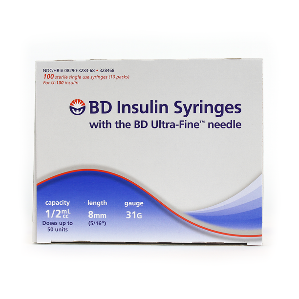 BD 328468 Ultra Fine 0.5 ml 31 G x 5/16 in. (8 mm) Insulin Syringe with Needle