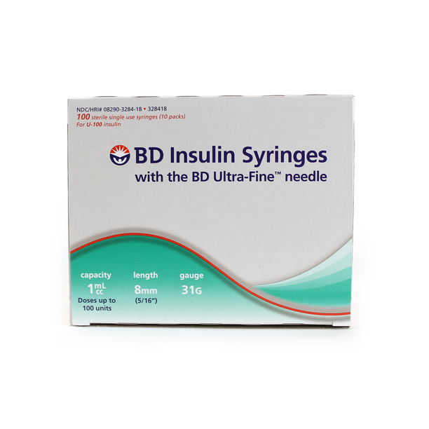 BD 328418 Ultra Fine 1 ml 31 G x 5/16 in. (8 mm) Insulin Syringe with Needle BD 328418 Ultra Fine 1 ml 31 G x 5/16 in. (8 mm) Insulin Syringe with Needle