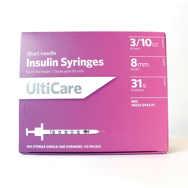 UltiCare 09439 0.3ml 31 G x 5/16 in. (8 mm) Insulin Syringe with Needle UltiCare 09439 0.3ml 31 G x 5/16 in. (8 mm) Insulin Syringe with Needle