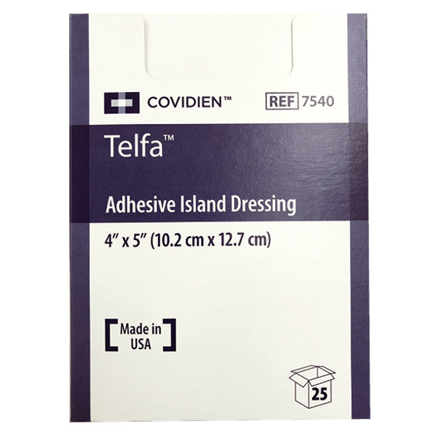 Coviden 7540 Telfa Adhesive Island Dressing, 4" x 5", Box of 25