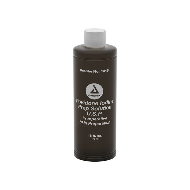 Dynarex 1415 Povidone Iodine Prep Solution, 10%, 16 oz Flip Top Bottle