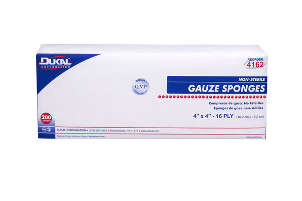 Dukal 4162 Woven Gauze Sponge, 4" x 4", Non-Sterile, 16-Ply, 200/Bg