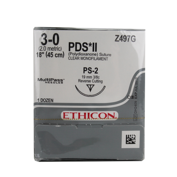 Ethicon Z497G PDS II Polydioxanone Suture, 3-0 Absorbable PS-2 Clear 18"
