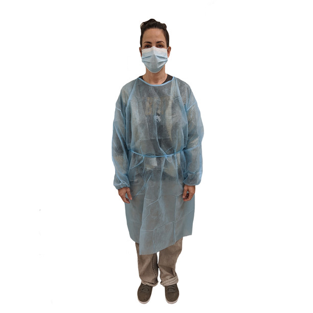 Dukal 301BL Fluid Resistant Isolation Gown, Blue, One Size