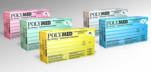 Ventyv Polymed Latex Gloves, Box of 100