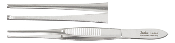 Miltex 18-786 Iris Forceps 4 in Straight 0.8 mm 1x2 Teeth