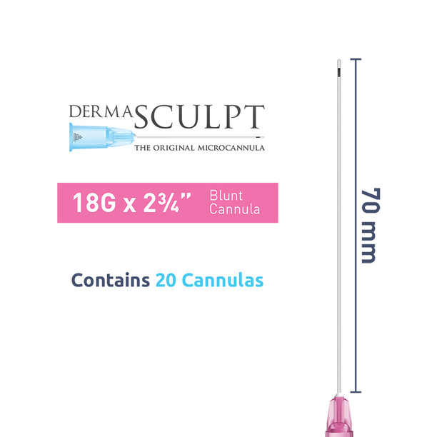 DermaSculpt 18G x 2¾" (70mm). Blunt Bevel Cannula