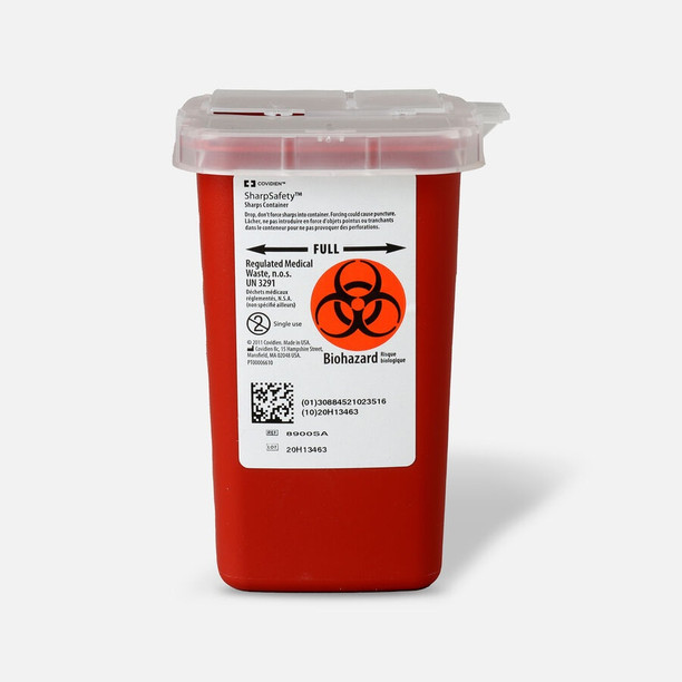 Covidien 8900SA Vertical Entry Tray Size Sharps Container, 1 Quart, 6.25" H x 4.5" W x 4.25" D