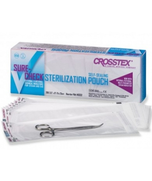 Crosstex SCS2 Sure-Check Sterilization Pouch, 3 1/2" x 9"