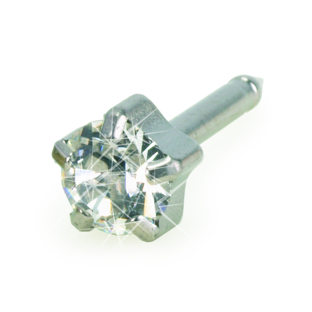 Blomdahl Earring Cassettes for use with Blomdahl Piercing Gun only, Silver Titanium Crystal in Tiffany Setting, Box of 10