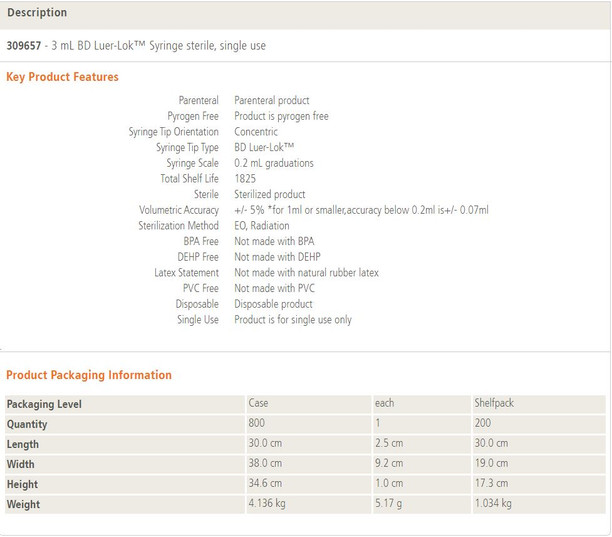 BD 3 ml Luer Lock Tip Syringe - Delasco