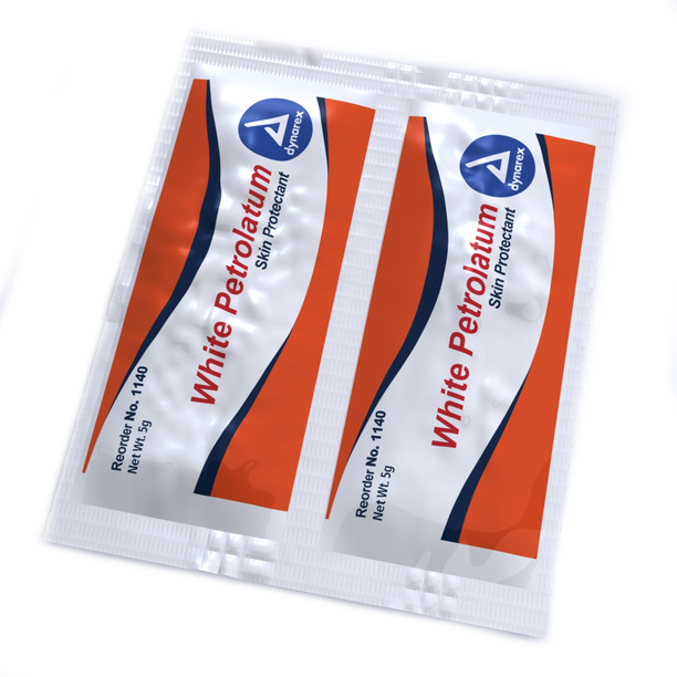 Dynarex 1140 White Petrolatum, 5g foil packs, 144/box