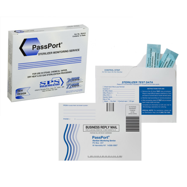 SPSmedical PS-012 PassPort Sterilizer Monitoring Service, Mail-in test, 12 tests per box