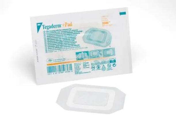 3M Tegaderm +Pad Transparent, 3 1/2" x 4" dressing (1 3/4" x 2 3/8" pad), Box of 25
