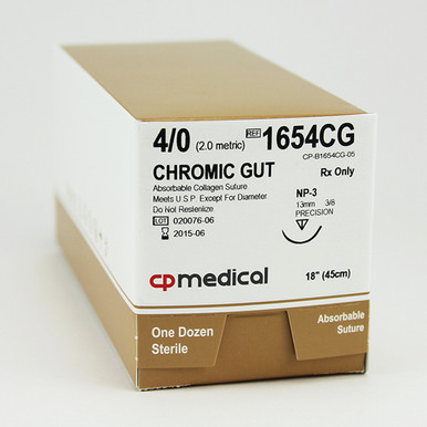 CP Medical Chromic Gut, 4-0, Absorbable Suture, P-3, 18