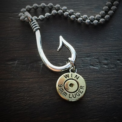 Fishing Necklace - Bullet Necklace - Unisex Stainless Steel Hooked on –  SureShot Jewelry