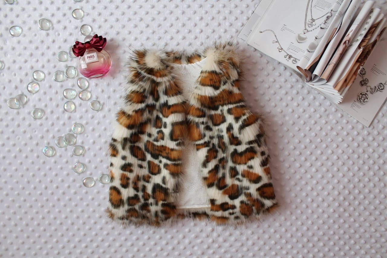 MICKLAT - Exclusive Handmade Faux Fur Girls Vest Leopard - 2T YEARS OLD