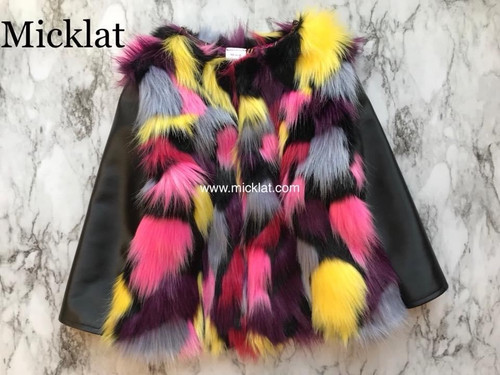 Faux Fur Girls Coat tribal multi color 