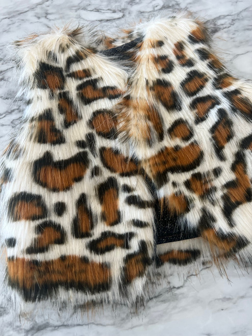 Leopard - Girls Faux fur Vest - white/brown- 12-18 months size  - MICKLAT