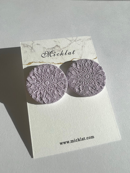 Lucy LTM2  - lavender/lilac textured mandala earrings - Handmade Earrings - MICKLAT  - Polymer Clay