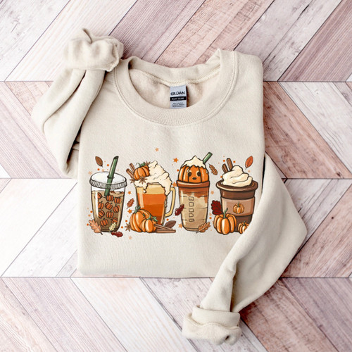 Women's Halloween Sweatshirt "Pumpkin Spice Drink" - Beige/Sand - MICKLAT