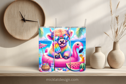Tumbler Stainless Steel 20oz 025 "Summer Cow & Flamingo" - Multicolor - MICKLAT