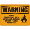 OSHA Safety Sign | Warning Highly Combustible Area No Welding, Burning, Or Open Flames Permitted | Incom Signs | All Safety