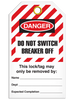 LOCKOUT DO NOT SWITCH BREAKER OFF Striped Tag - 25/pkg | Incom Signs | All Safety