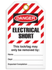 Lockout "Electrical Short" Striped Tag - 25/pkg TG6039