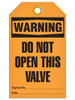 Warning - Do Not Open This Valve Tag | PKG/25 | Incom Signs | All Safety