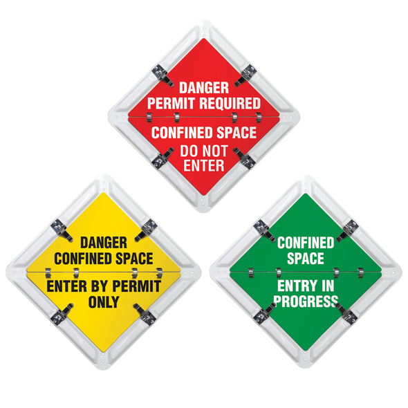 Ident-O-Flip 3 Page CONFINED SPACE STATUS Informational Flip Signs (Pack of 4) | Incom Signs | All Safety