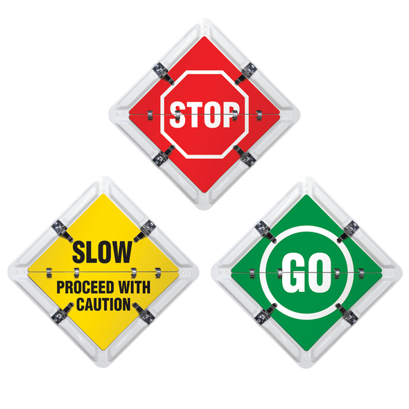 Ident-O-Flip 3 Page STOP-SLOW-GO STATUS Informational Flip Signs | Incom Signs | All Safety