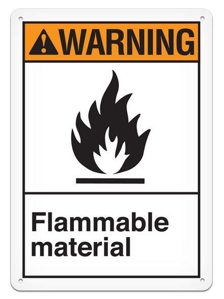 WARNING FLAMMABLE MATERIAL ANSI style Safety Sign (10in x 14in) | Incom Signs | All Safety