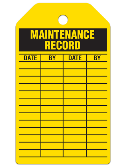 MAINTENANCE RECORD Safety Tag (25/pkg) | Incom Signs | All Safety
