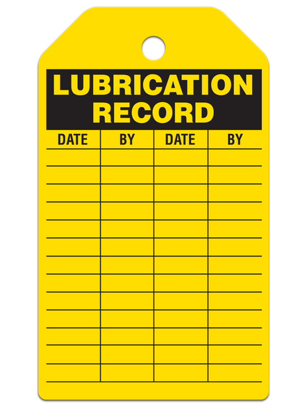 LUBRICATION RECORD Safety Tag (25/pkg) | Incom Signs | All Safety
