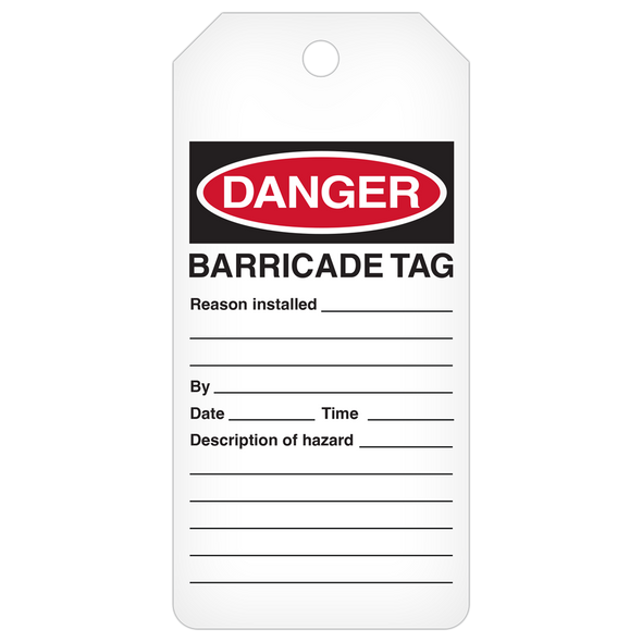 DANGER BARRICADE TAG Safety Tags-on-a-Roll 3 in x 6.25 in with Dispenser Box | Incom Signs | All Safety