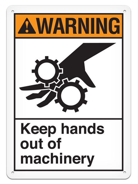 WARNING KEEP HANDS OUT OF MACHINERY ANSI style Safety Sign (10in x 14in) | Incom Signs | All Safety