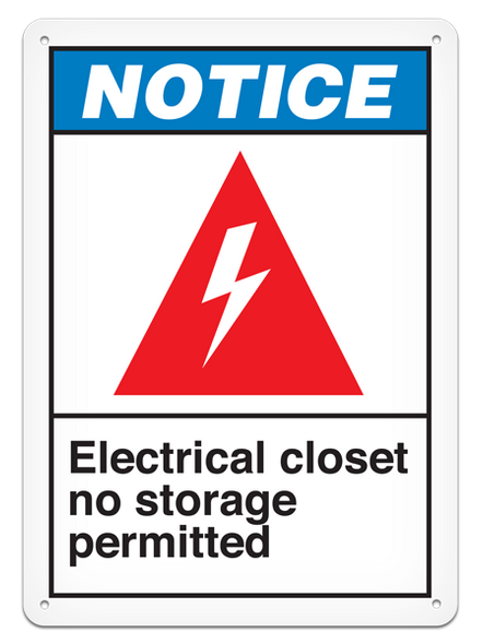 NOTICE ELECTRICAL CLOSET NO STORAGE PERMITTED ANSI style Safety Sign (10in x 14in) (Pack of 15) | Incom Signs | All Safety