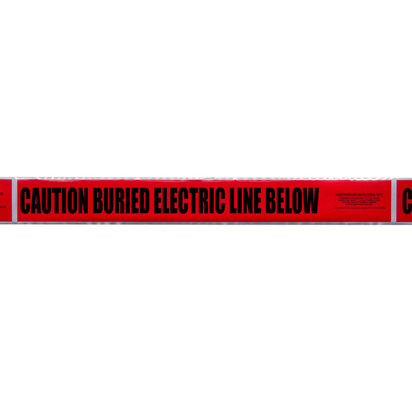 CAUTION BURIED ELECTRIC LINE BELOW Red/Black Detectable Underground Utility Marking Warning Roll Tape (1,000 ft) | Incom Signs | All Safety