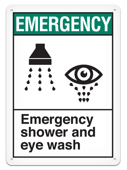 EMERGENCY SHOWER AND EYE WASH ANSI style Safety Sign (10in x 14in) | Incom Signs | All Safety