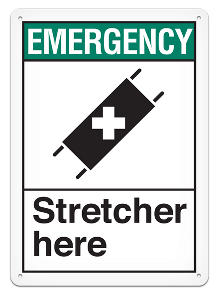 EMERGENCY STRETCHER HERE ANSI style Safety Sign (10in x 14in) | Incom Signs | All Safety