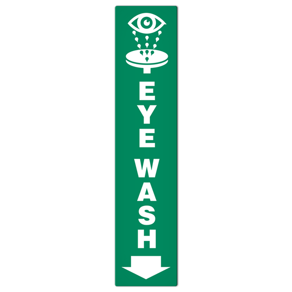 EYE WASH with Arrow First Aid Equipment Safety Sign (4 in x 18 in) | Incom Signs | All Safety