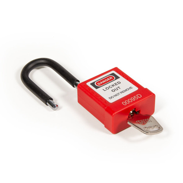 Red Aluminum Lockout/Tagout Lock with Rubber Shackle | Incom Signs | All Safety