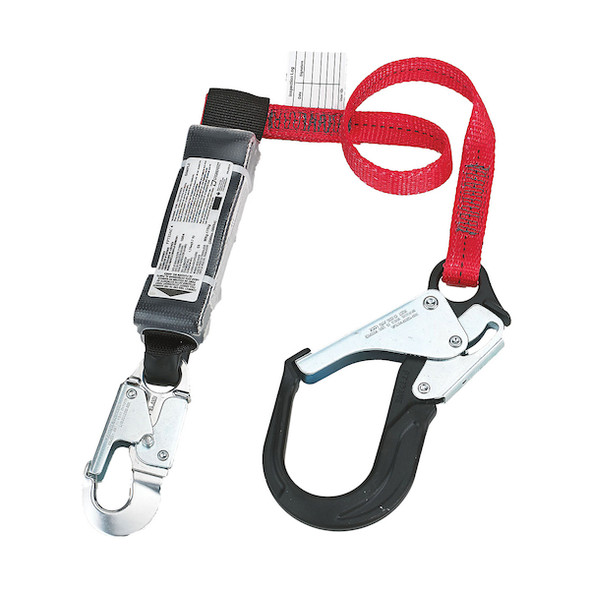 Polyester Single-Leg Fixed Lanyard with Energy Absorber amd Aluminum Snap Hook and Scaffold Hook Connectors - 1" | Dynamic Safety | All Safety