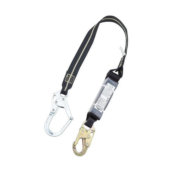 KevlarÂ® Single-Leg Fixed Lanyard with Energy Absorber, Snap Hook and Rebar Hook Connectors - 1.75" | Dynamic Safety | All Safety