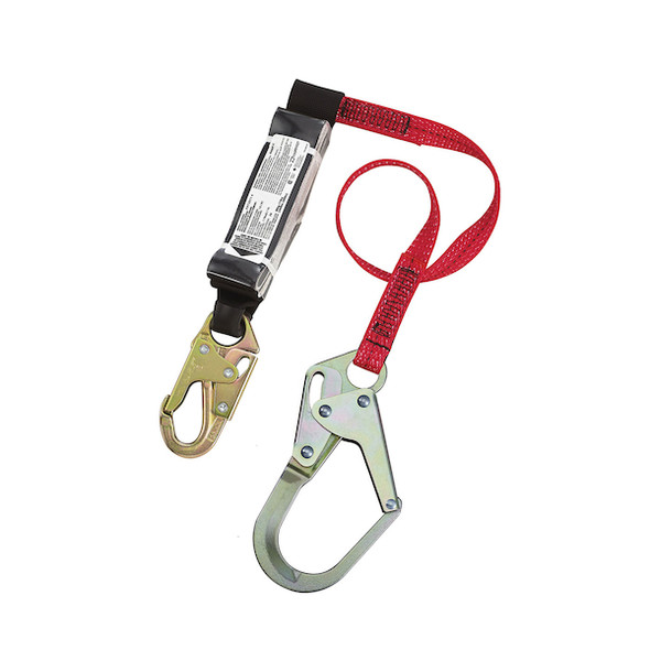 Polyester Single-Leg Fixed Lanyard with Energy Absorber, Snap Hook and Rebar Hook Connectors - 1" | Dynamic Safety | All Safety