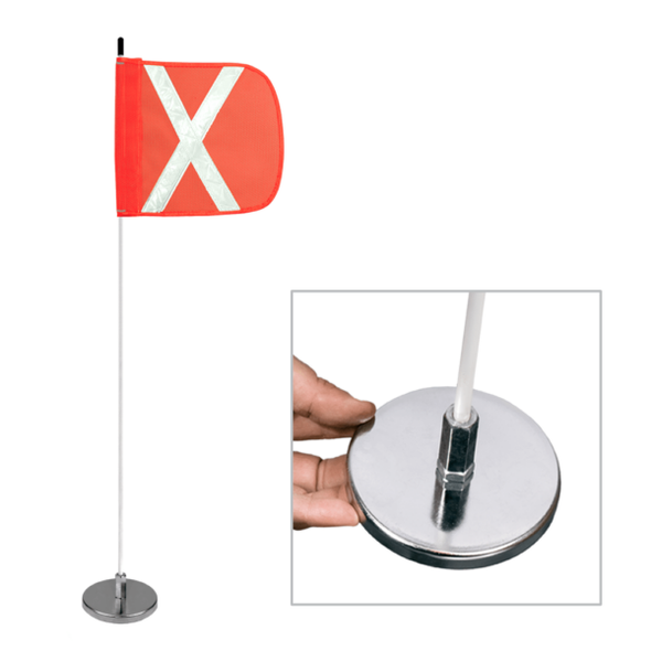 Light Duty Whip with 11.5"x11.5" Orange Flag (White X) and a Magnetic Mounting Base | Driver Industrial Safety | All Safety