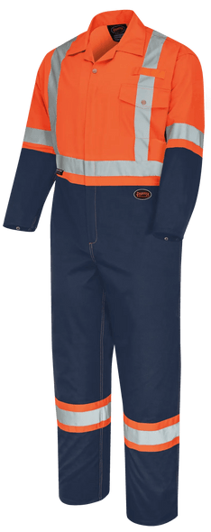 2-Tone Poly/Cotton Safety Coveralls - Orange/Navy | Pioneer 5514BB/5514BBT | All Safety